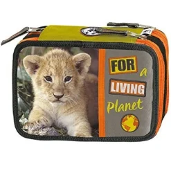 ASTUCCIO SCUOLA PANINI WWF FOR LIVING PLANET 3 PIANI CHIUSURA A ZIP PIENO LEONE