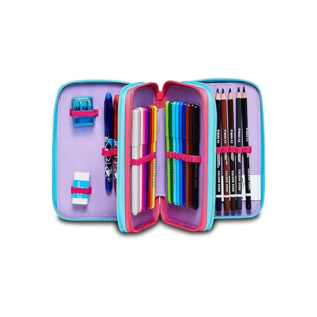 ASTUCCIO STITCH E LILO 3 ZIP PER SCUOLA ELEMENTARE COMPLETO DI ACCESSORI SEVEN