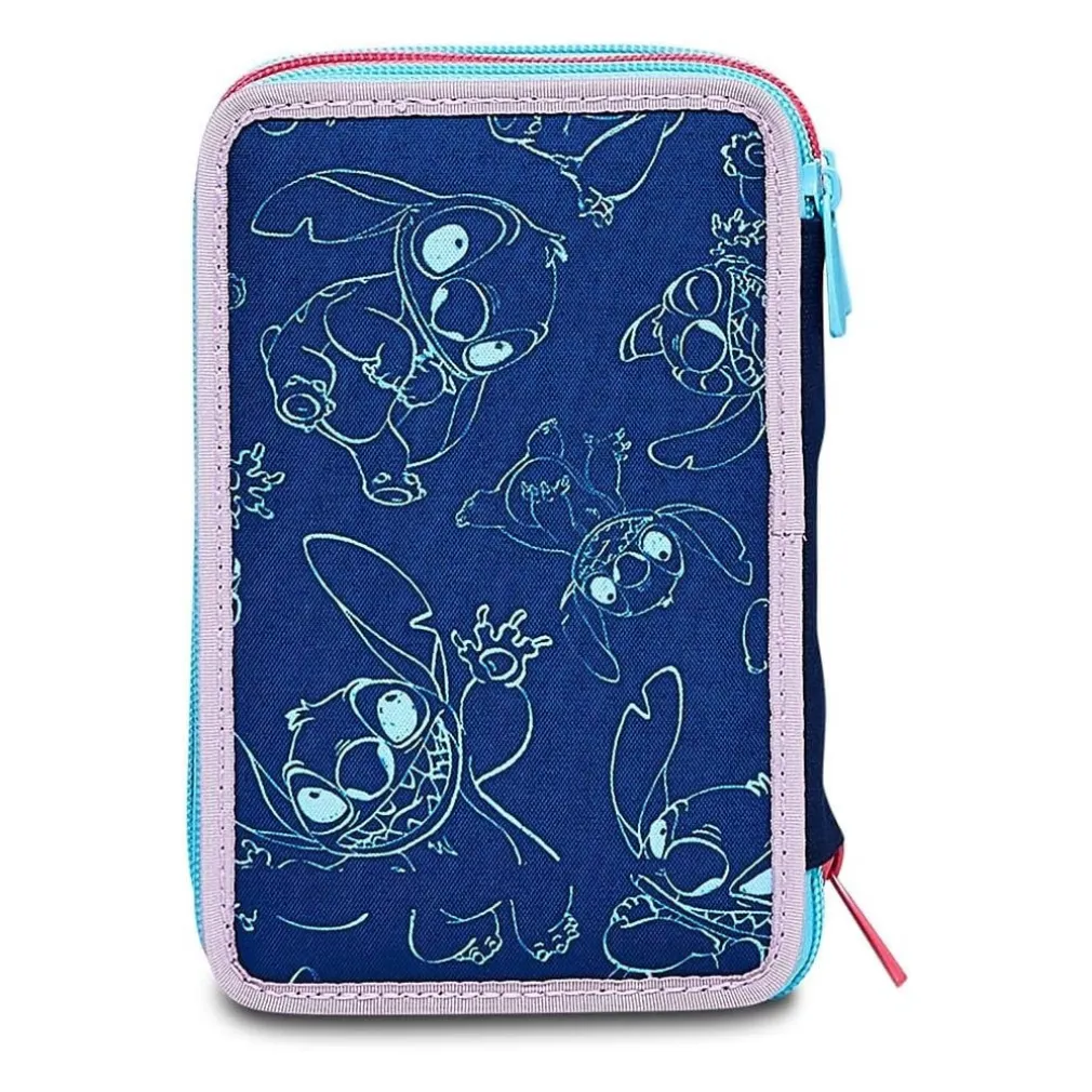 ASTUCCIO STITCH E LILO 3 ZIP PER SCUOLA ELEMENTARE COMPLETO DI ACCESSORI SEVEN