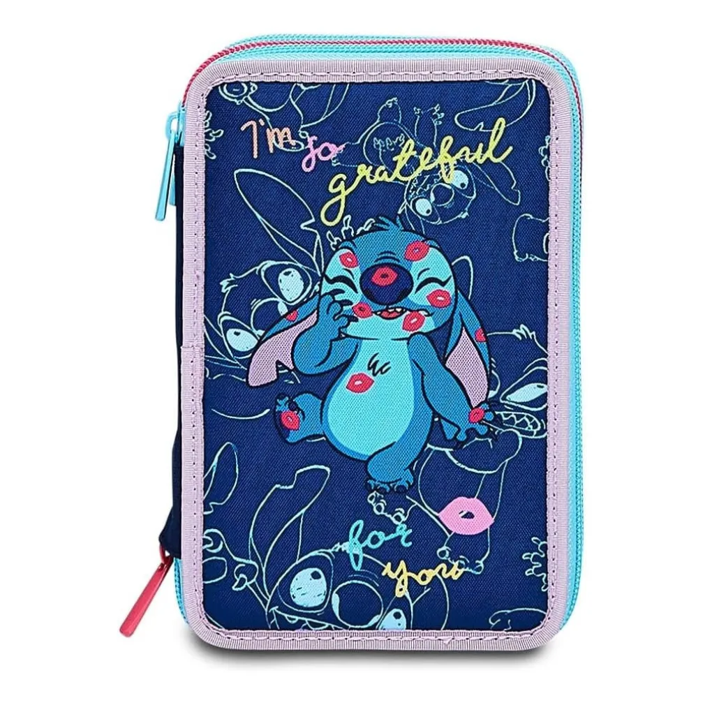ASTUCCIO STITCH E LILO 3 ZIP PER SCUOLA ELEMENTARE COMPLETO DI ACCESSORI SEVEN