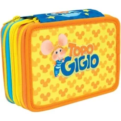 ASTUCCIO TRIPLO MULTICOLORE TOPO GIGIO 3 SCOMPARTI ZIP SCUOLA PORTAPASTELLI