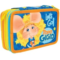 ASTUCCIO TRIPLO MULTICOLORE TOPO GIGIO 3 SCOMPARTI ZIP SCUOLA PORTAPASTELLI