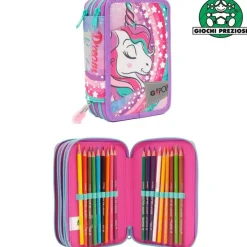 ASTUCCIO TRIPLO UNICORN GOPOP PORTAPASTELLI PENNE PENNARELLI ACCESSORI SCUOLA GP