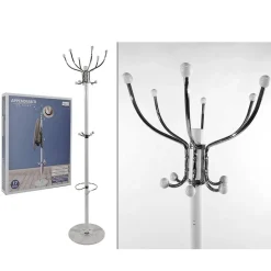 ATTACCAPANNI APPENDIABITI DA TERRA CON 17 GANCI IN METALLO CROMO BIANCO BASE IN MARMO 175CM