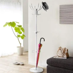 ATTACCAPANNI APPENDIABITI DA TERRA CON 17 GANCI IN METALLO CROMO BIANCO BASE IN MARMO 175CM