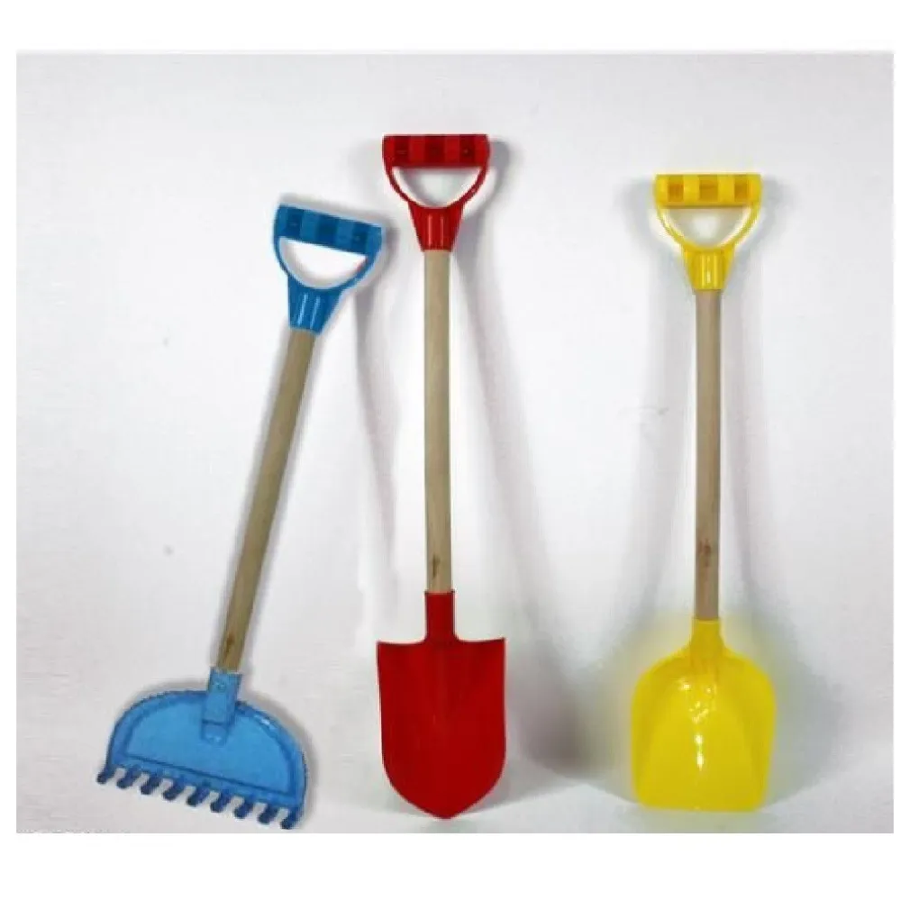 ATTREZZI MARE SPIAGGIA MANICO IN LEGNO PALA RASTRELLO VANGA 3 MODELLI ASSORTITI