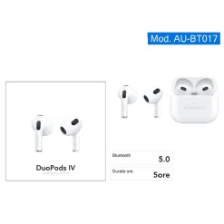 AURICOLARI BLUETOOTH STEREO SENZA FILI BT5.0 DUOPODS IV PER SMARTPHONE AU-BT017