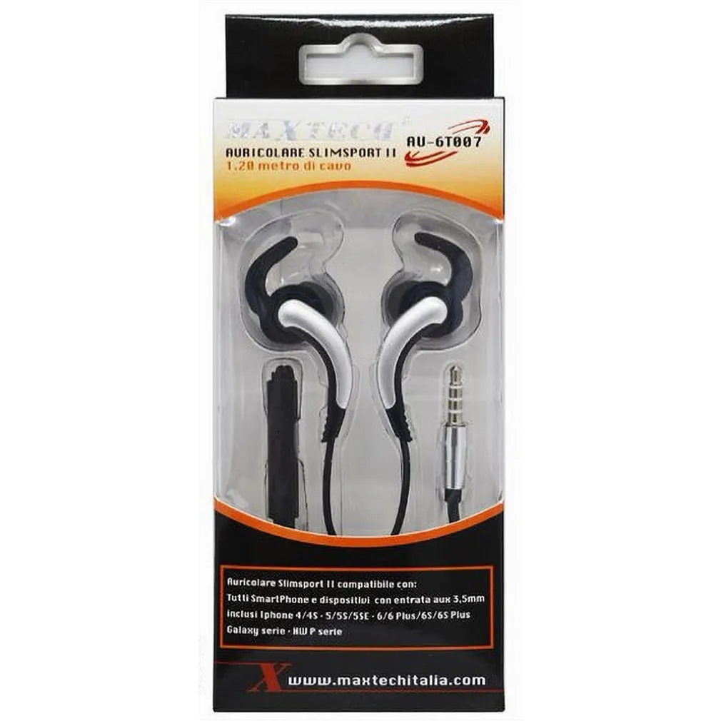 AURICOLARI CON CAVO 1.2MT CUFFIE AUX3.5MM ORECCHIO MICROFONO SMARTPHONE AU-6T007