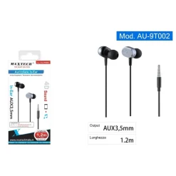 AURICOLARI CUFFIE IN-EAR AUX 3,5MM PER SMARTPHONE FILO 1,2 MT SUONO 4D AU-9T002