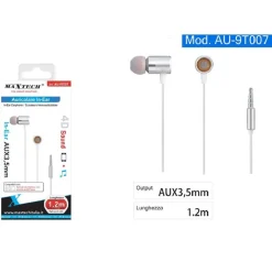 AURICOLARI CUFFIE IN-EAR CAVO 1,2 METRI CONNETTORE AUX 3,5MM SMARTPHONE AU-9T007