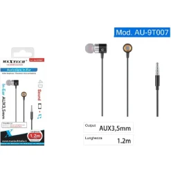 AURICOLARI CUFFIE IN-EAR CAVO 1,2 METRI CONNETTORE AUX 3,5MM SMARTPHONE AU-9T007