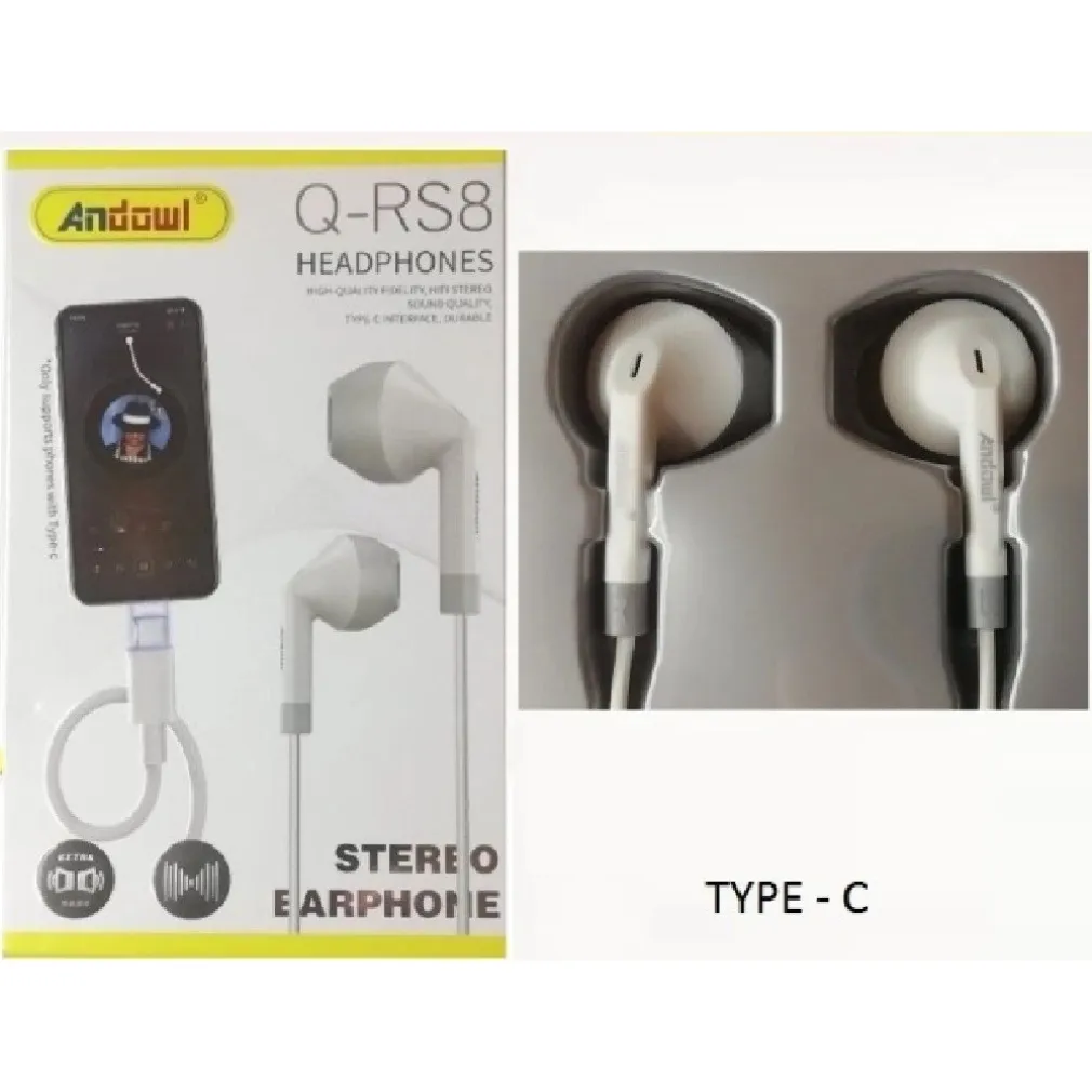 AURICOLARI CUFFIE IN-EAR STEREO VIVAVOCE CON PRESA TYPE-C PER SMARTPHONE Q-RS8