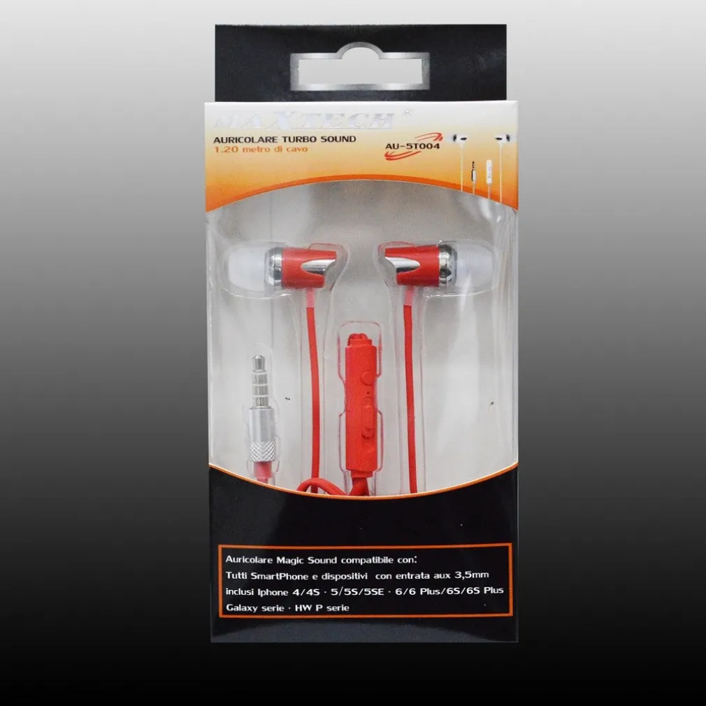 AURICOLARI CUFFIE MUSICA CON FILO MICROFONO PER CELLULARI SMARTPHONE MAXTECH AU-5T004