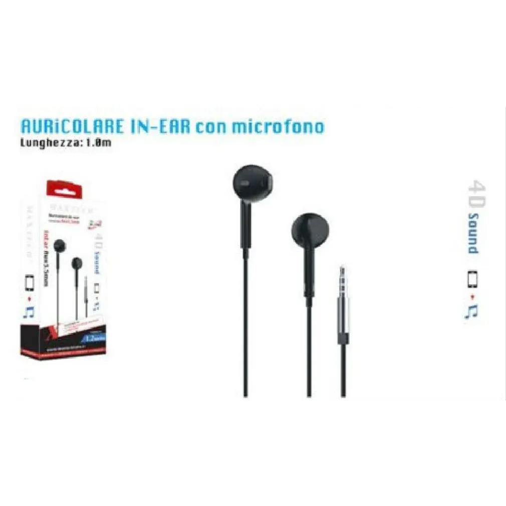 AURICOLARI CUFFIE ORECCHIO PER SMARTPHONE MICROFONO DA VIAGGIO PORTATILI MAXTECH AU-2T003