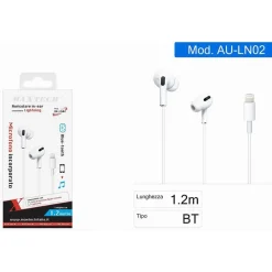 AURICOLARI IN EAR CUFFIE CONNETTORE LIGHTNING IPHONE IPAD IPOD BLUETOOTH AU-LN02