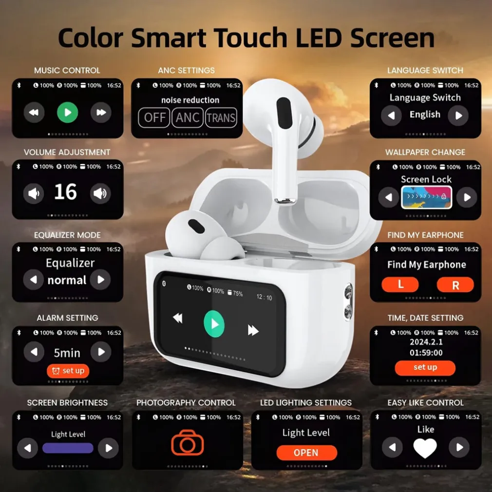 AURICOLARI IN-EAR CUFFIE TWS BLUETOOTH WIRELESS V5.4 CUSTODIA LCD TOUCH SCREEN