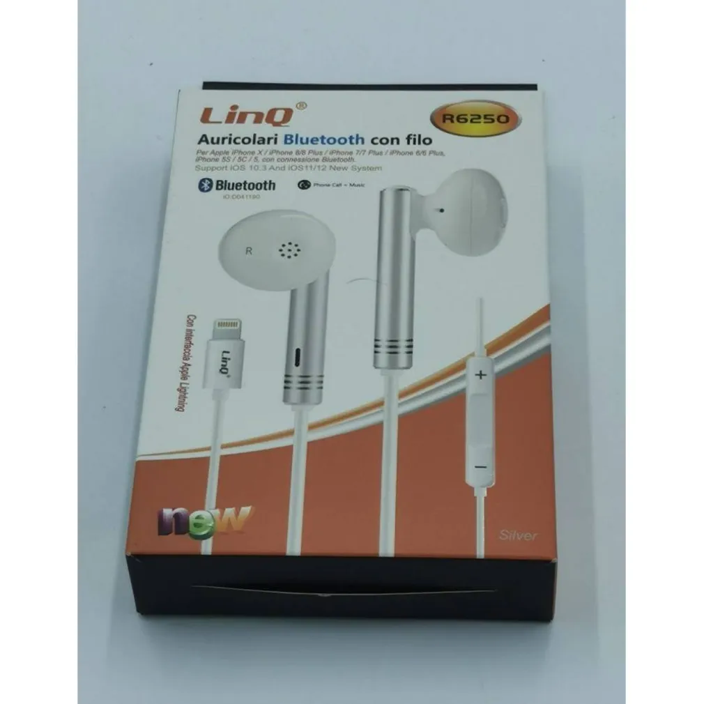 AURICOLARI STEREO MUSICA CUFFIE BLUETOOTH CON FILO R6250 LIGHTNING 8 PIN IPHONE
