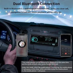 AUTORADIO BLUETOOTH 5.1 VIVAVOCE 1 DIN AUX MP3 2 USB AM FM DISPLAY LCD 1801 24V