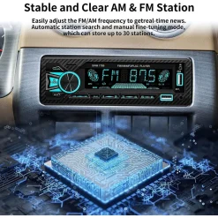 AUTORADIO BLUETOOTH 5.1 VIVAVOCE 1 DIN AUX MP3 2 USB AM FM DISPLAY LCD 1801 24V