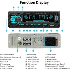 AUTORADIO BLUETOOTH 5.1 VIVAVOCE 1 DIN AUX MP3 2 USB AM FM DISPLAY LCD 1801 24V