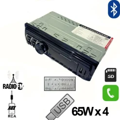 AUTORADIO STEREO AUTO VIVAVOCE BLUETOOTH AUX MP3 SD USB 65WX4 LE-502 LUCI COLORI
