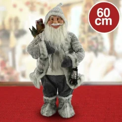 BABBO NATALE NORDICO 60 CM CON VESTITI IN LANA E PELUCHE DECORAZIONI NATALIZIE
