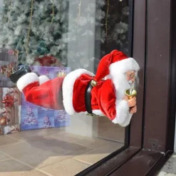 BABBO NATALE VOLANTE PER FINESTRA CON VENTOSE DECORAZIONI ADDOBBI NATALIZI 35CM
