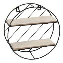 BACHECA IN METALLO ROTONDA DA PARETE CON MENSOLE IN LEGNO 25 X 10 CM NERO 832161