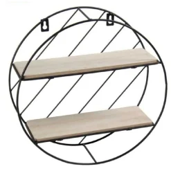 BACHECA IN METALLO TONDA PARETE PORTA OGGETTI MENSOLE LEGNO 30X10CM NERO 832154