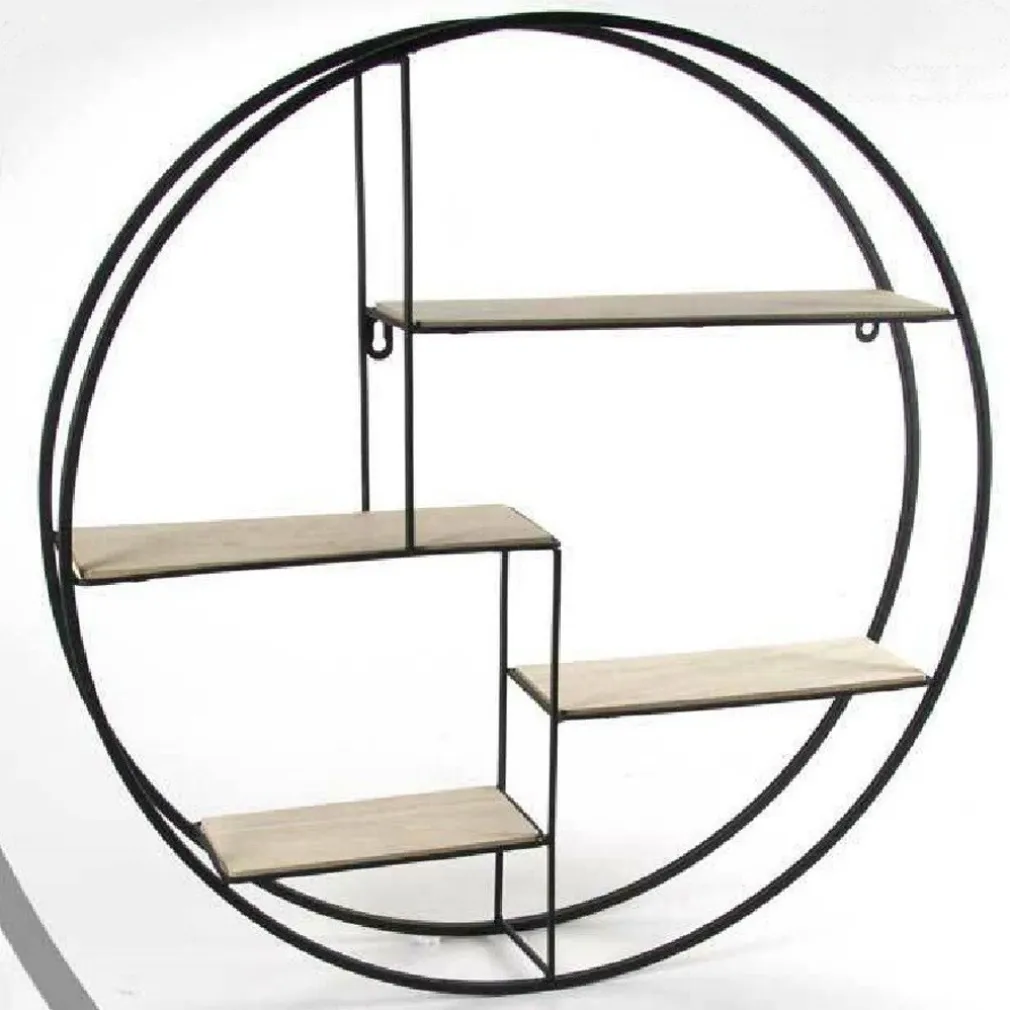 BACHECA PORTA OGGETTI IN METALLO TONDA PARETE MENSOLE LEGNO 80X13CM NERO 763601