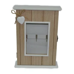 BACHECA PORTACHIAVI IN LEGNO 6 GANCI IN METALLO DESIGN CUORE CON FIOCCHETTO IN CANAPA