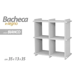 BACHECA SCAFFALE DA PARETE MENSOLA IN LEGNO BIANCO 35X13X35CM 4 SCOMPARTI 782459