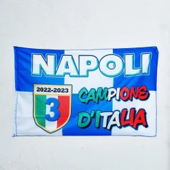 BANDIERA CELEBRATIVA DELLA FESTA TERZO SCUDETTO CALCIO NAPOLI CAMPIONE D'ITALIA