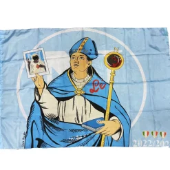 BANDIERA CON SAN GENNARO IN AZZURRO FESTA TERZO SCUDETTO DEL NAPOLI 100 X 150 CM