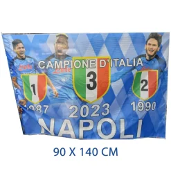 BANDIERA FORZA NAPOLI 3 SCUDETTO OSIMHEN SIMEONE KVARATSKHELIA CAMPIONE 90x140CM