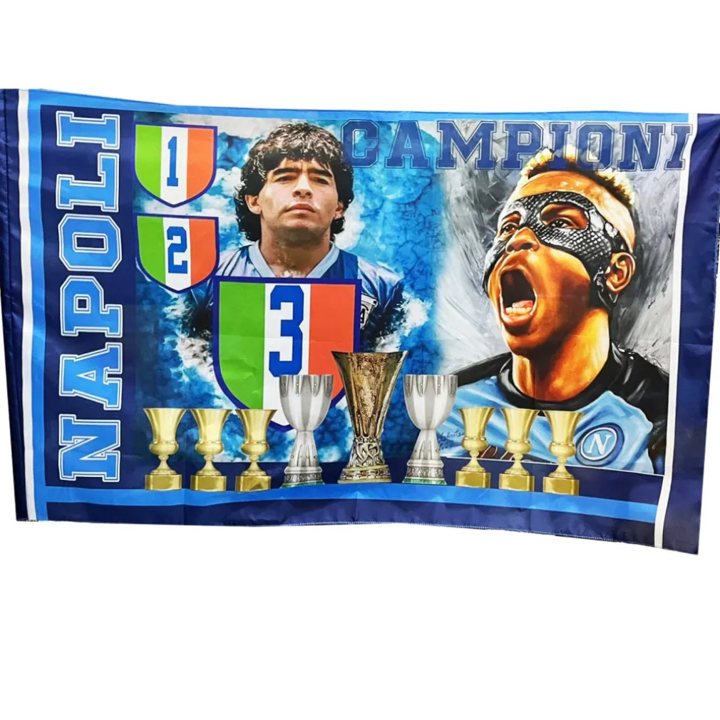BANDIERA FORZA NAPOLI 3 SCUDETTO DIEGO MARADONA OSIMHEN CAMPIONE D'ITALIA 90x140