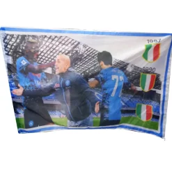 BANDIERA FORZA NAPOLI FESTA 3 SCUDETTO SPALLETTI OSIMHEN CAMPIONI 90x140 CM