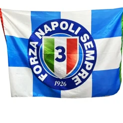 BANDIERA FORZA NAPOLI SEMPRE FESTA 3 SCUDETTO AZZURRO CAMPIONE ITALIA 90x140 CM