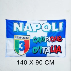 BANDIERA NAPOLI CAMPIONE D'ITALIA SCUDETTO CALCIO SQUADRA AZZURRO 90x140 CM