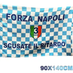 BANDIERA NAPOLI FESTA 3 SCUDETTO 2023 FORZA NAPOLI SCUSATE IL RITARDO 90x140CM