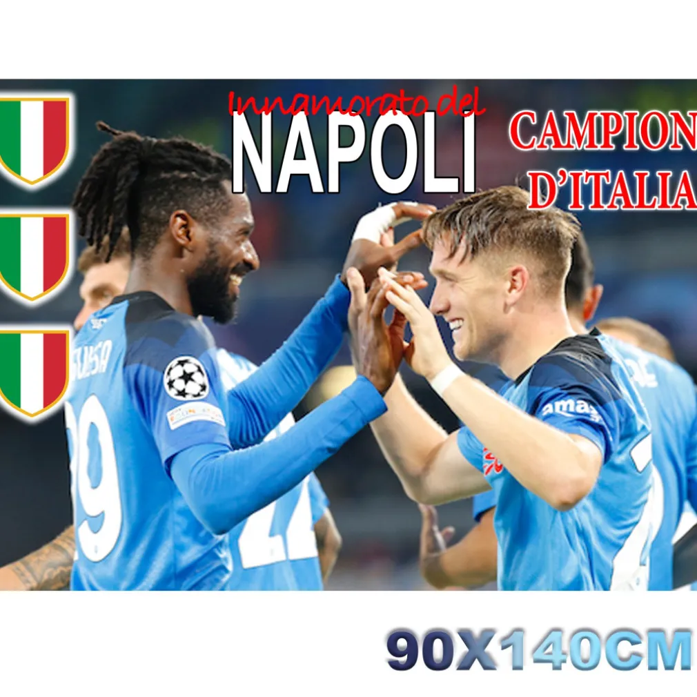 BANDIERA NAPOLI FESTA 3 SCUDETTO CAMPIONI D'ITALIA ANGUISSA ZIELINSKI 90x140CM