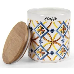 BARATTOLO CERAMICA CAFFÈ TAPPO LEGNO ERMETICO CUCINA TERRA D'AMURI 12X10CM 822117