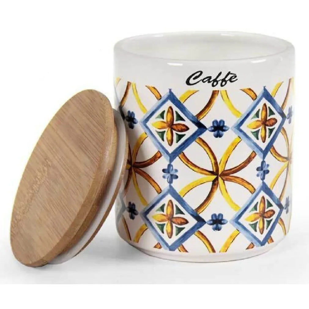 BARATTOLO CERAMICA CAFFÈ TAPPO LEGNO ERMETICO CUCINA TERRA D'AMURI 12X10CM 822117