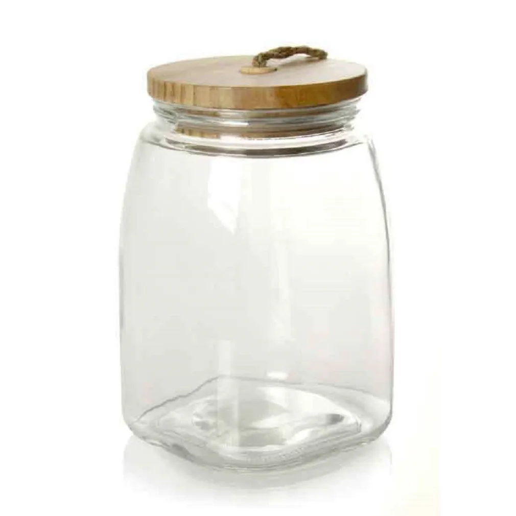 BARATTOLO 22CM IN VETRO TAPPO IN LEGNO ERMETICO CONTENITORE BASE QUADRATA 728358