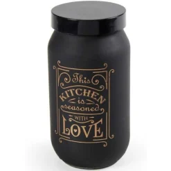 BARATTOLO CONTENITORE CUCINA VETRO SATINATO NERO 1000ML 19CM KITCHEN LOVE 833359