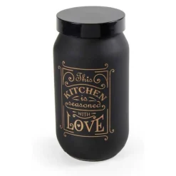 BARATTOLO CONTENITORE CUCINA VETRO SATINATO NERO 1000ML 19CM KITCHEN LOVE 833359