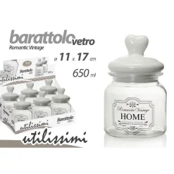 BARATTOLO CONTENITORE IN VETRO DECORO ROMANTIC VINTAGE HOME 650ML 11X17CM 759369
