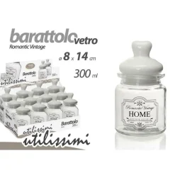 BARATTOLO CONTENITORE IN VETRO DECORO ROMANTIC VINTAGE HOME 300 ML 8X14CM 759376