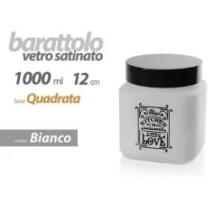 BARATTOLO CONTENITORE VETRO QUADRATO BIANCO MODERNO SATINATO 1000 ML 12CM 833502
