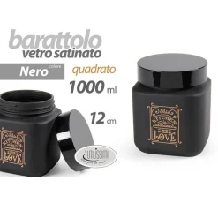 BARATTOLO CONTENITORE VETRO NERO QUADRATO MODERNO SATINATO 1000 ML 12CM 833410